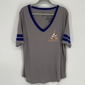 Disney World Minnie Mouse 50th Anniversary Gray V-Neck T-Shirt with Blue Trim XL